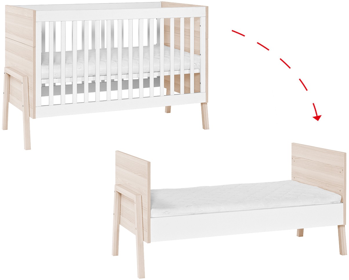Mitwachsendes Babybett weiß/akazie 70x140 Spot