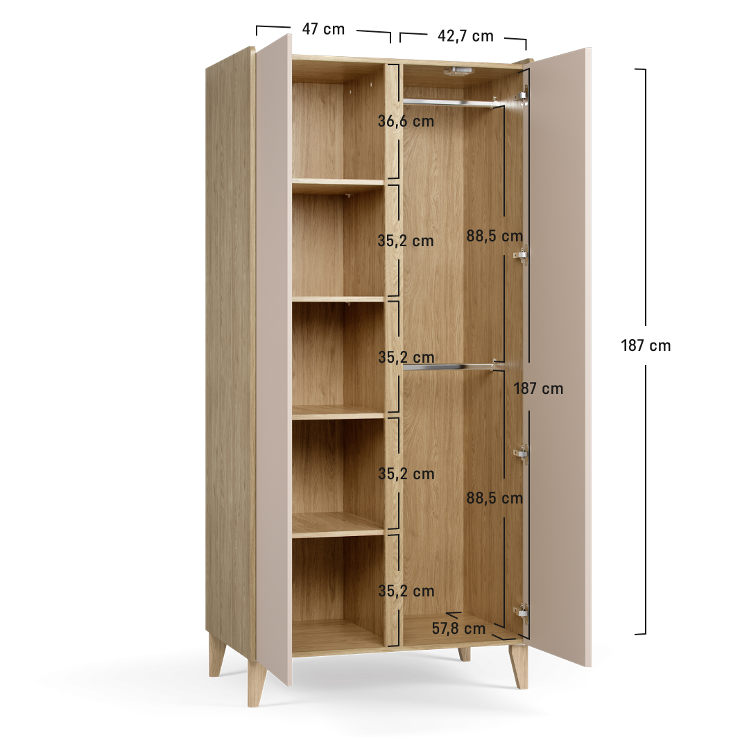 Kleiderschrank Kinderzimmer 2-Türig Muve Beige Innenmaße