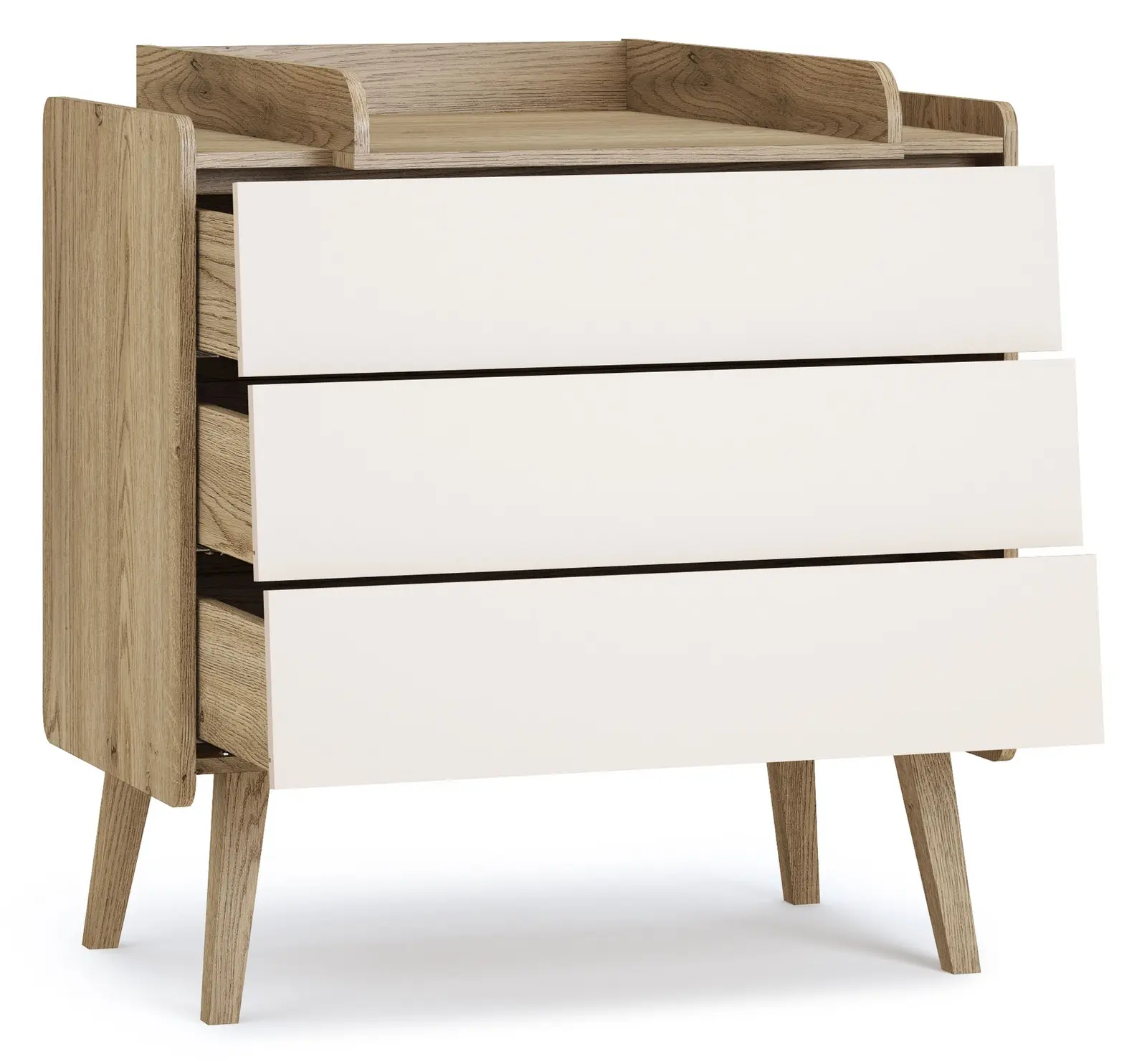 Kommode Vintage Fresh 3 Schubladen mit Wickelaufsatz – Push-to-Open, Cremona Eiche / Sandbeige