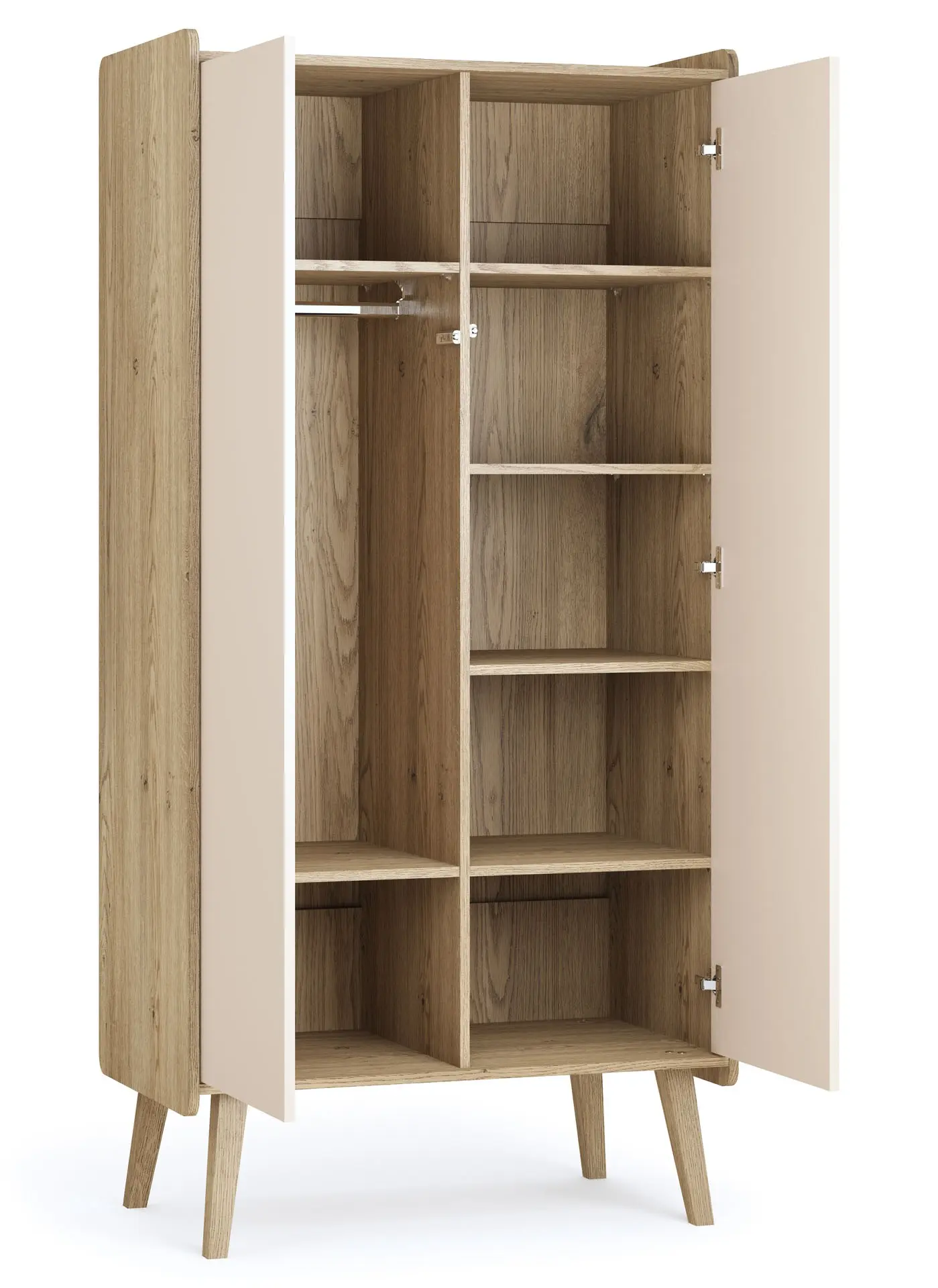 Kleiderschrank Vintage Fresh 2-türig – 90 x 185 x 51 cm, Push-to-Open, Cremona Eiche / Sandbeige