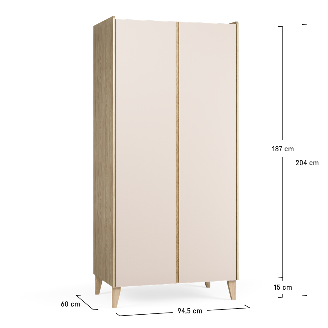 Kleiderschrank Kinderzimmer 2-Türig Muve Beige mit Außenmaßen